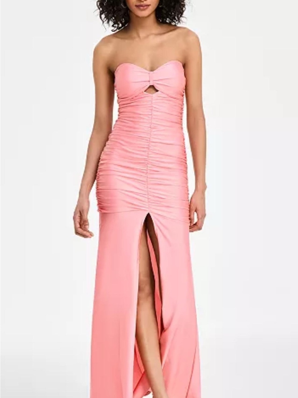 Emerald Sundae Strapless Pink Ruched Cutout Maxi Gown